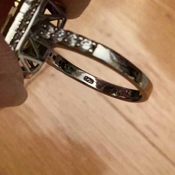 925 sterling silver band with large faceted yellow citrine stone with rhin - Picture 6 of 6